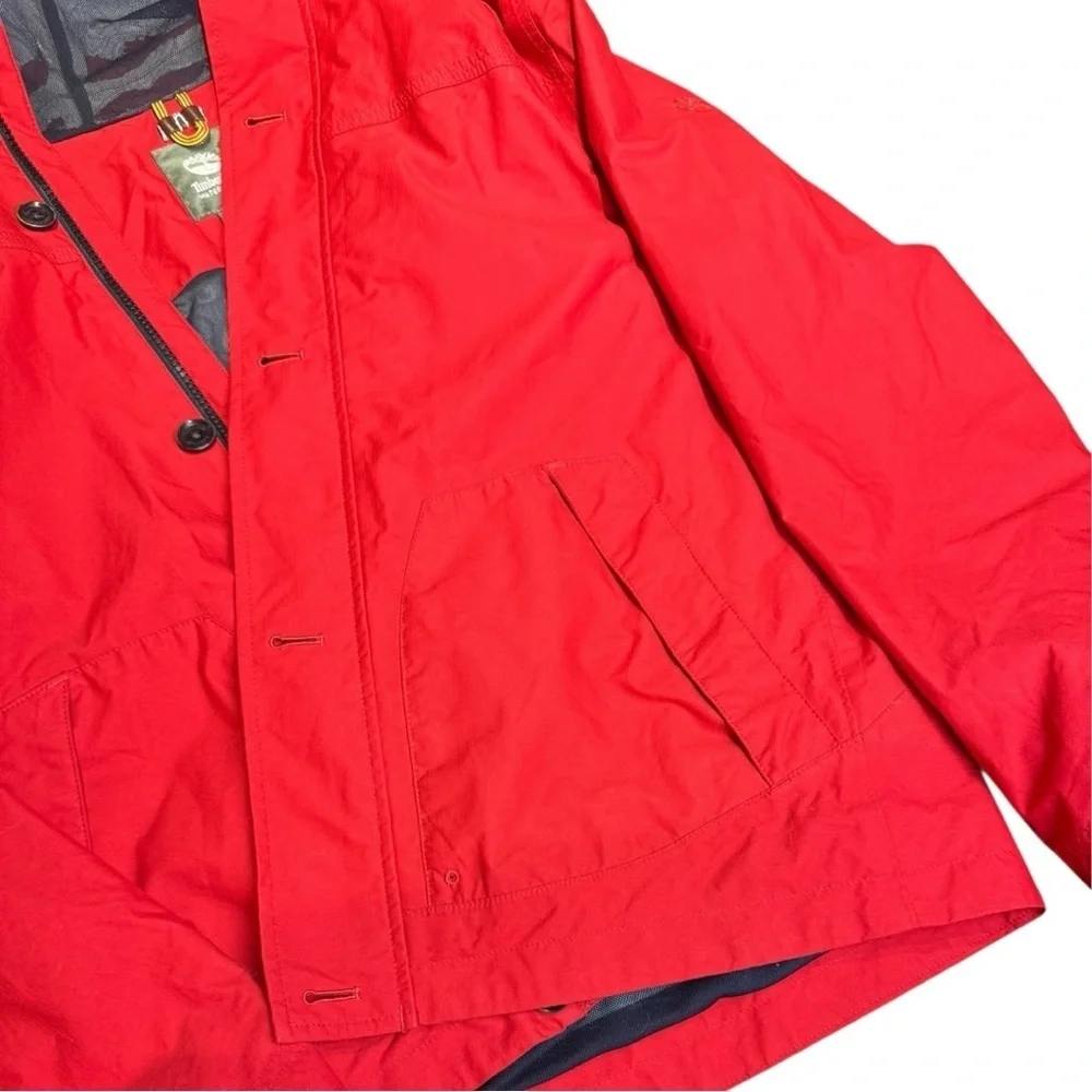 Timberland Men’s Red Waterproof Hooded Performance Rain Jacket Size Small